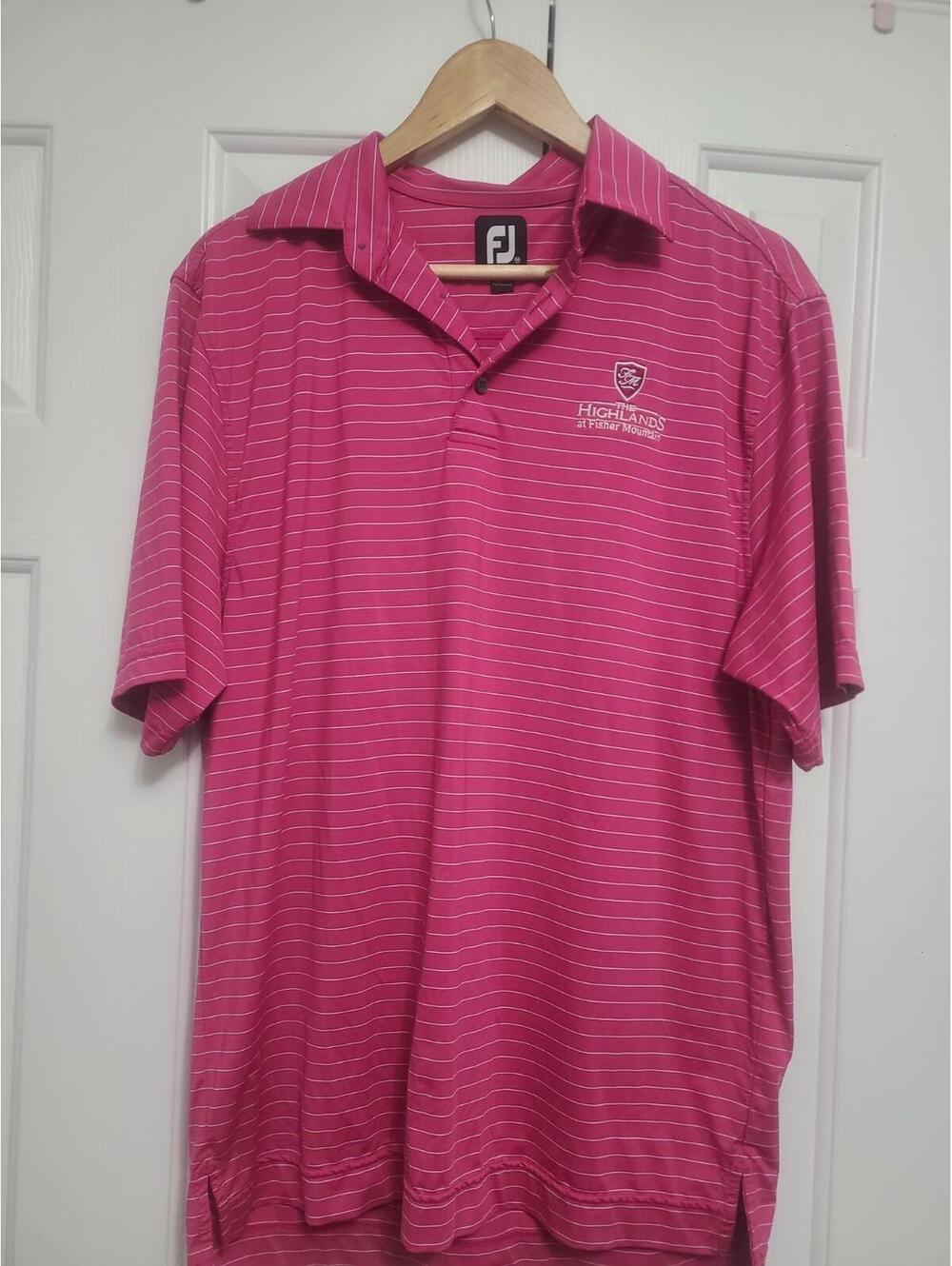 Mens Footjoy Size M Pink/White Highlands Fisher Mountain Performance Golf Shirt
